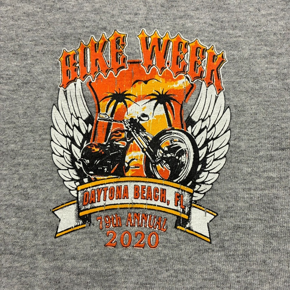 Daytona Bike Week 2020 Graphic T-Shirt Mens Size L Gray Cotton Short Sleeve - Picture 2 of 11